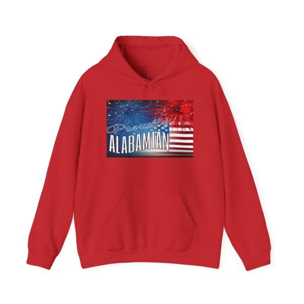 Proudly Alabamian Hoodie – Patriotic Fireworks & Flag Design Unisex Heavy Blend™ Hooded Sweatshirt - Image 2