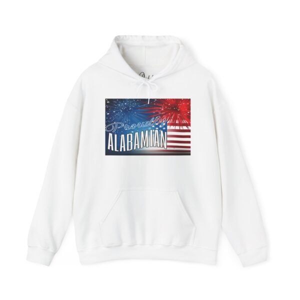 Proudly Alabamian Hoodie – Patriotic Fireworks & Flag Design Unisex Heavy Blend™ Hooded Sweatshirt - Image 9